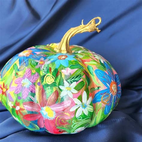 painted pumpkins floral etsy