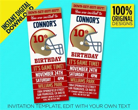 San Francisco 49ers Birthday Party Printable Invitation - Etsy | 49ers ...