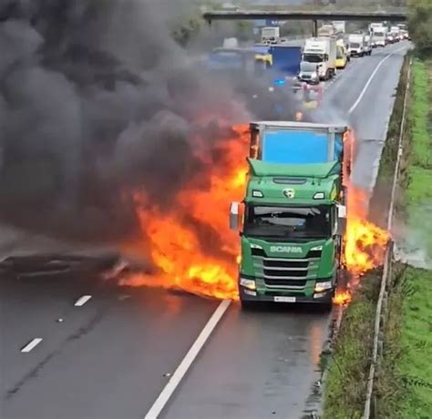 Huge Lorry Fire Closes M5 Sparking Motorway Chaos As Drivers Leave Cars