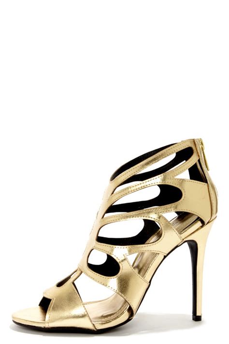 Sexy Gold Shoes Gold Heels Peep Toe Heels Gold Booties 36 00