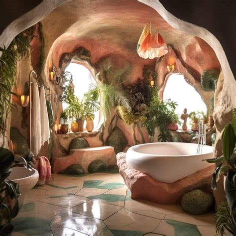 boho style bathroom decor  plants  rocks