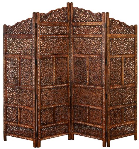 Villa Este Wood Room Divider 4 Panel Carved Screen Best Boho Home