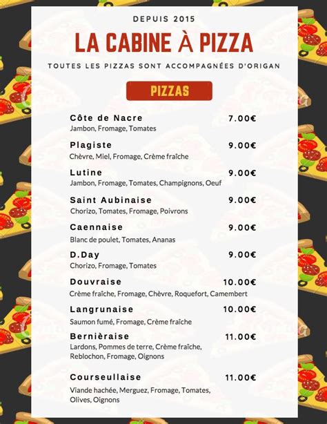 Menu At La Cabine Pizza Pizzeria Langrune Sur Mer