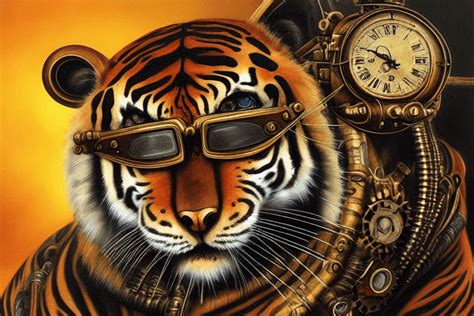 Steampunk Tiger Wearing Goggles · Creative Fabrica