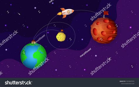 Earth Moon Mars On Space Background Stock Vector (Royalty Free ...