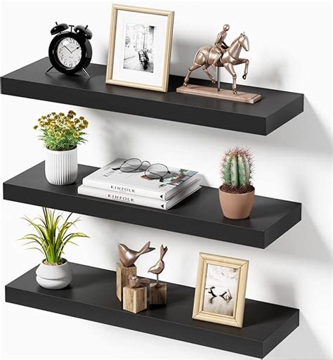 Fixwal Black Floating Shelves Set Of 3 Wall Shelves Large 24in X 6in