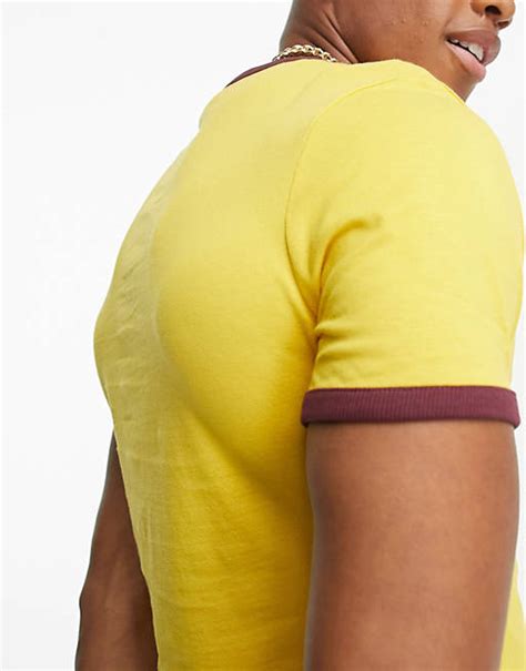 Asos Design Muscle T Shirt In Mustard With Ringer In Cotton Asos