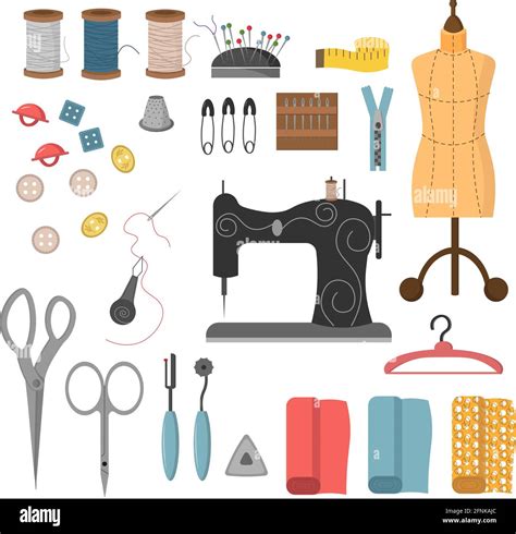 A Set Of Sewing Tools Threads Needles Buttons And Sewing Machine