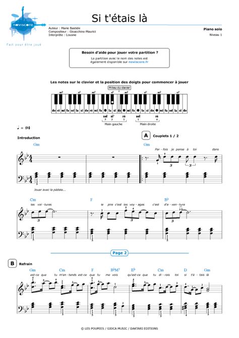 Piano Sheet Music Si T Tais L Louane Emera Noviscore Sheets