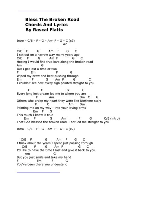 Bless The Broken Road - Chords And Lyrics By Rascal Flats printable pdf ...