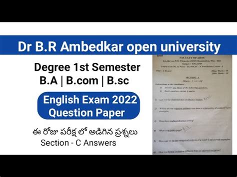 Degree St Semester English Question Paper Section C Answers Dr