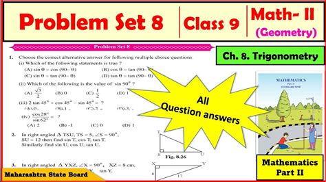 Problem Set 8 Class 9 Maths Part 2 Chapter 8 Trigonometry 9th Standard Geometry Trigonometry