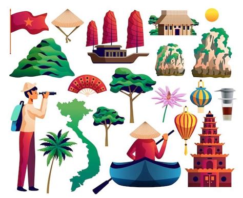 Vietnam Icons Set Vietnam Travel Vector Illustration Vietnam Tourism