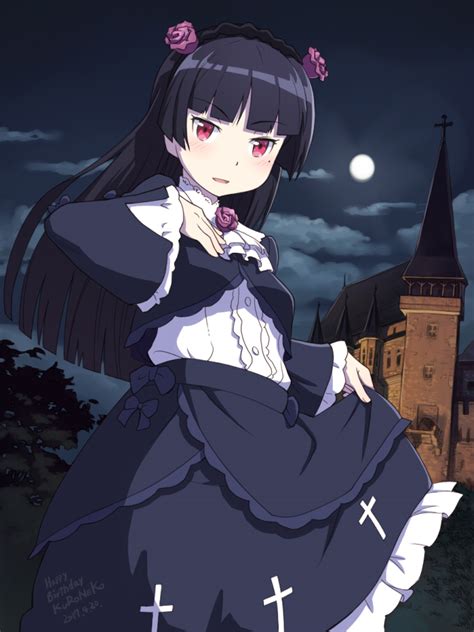 Safebooru 1girl Bangs Black Hair Blunt Bangs Flower Full Moon Gokou