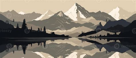 Silhouette mountainlake illustration of silhouette mountainlake ...