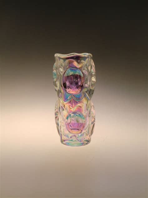 Bohemian Czech Sklo Union Art Glass Iris Iridescent Aurora Vase By