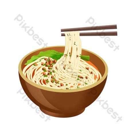 Mangkuk Mie Gourmet Vektor Makanan Panas Yang Digambar Tangan Reka