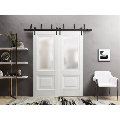 Sartodoors Slab Barn Door Panel Lucia 8822 White Silk With Frosted Glass Sturdy Finished