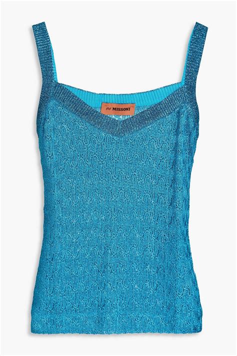 Missoni Metallic Crochet Knit Tank In Blue Endource