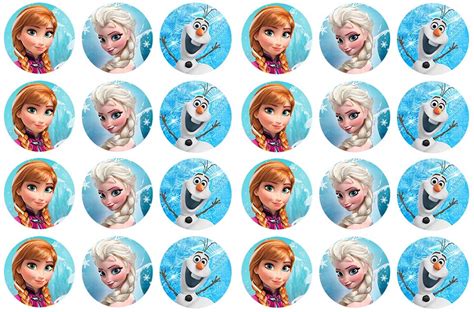 Frozen Elsa Anna Edible Cupcake Topper 4cm Round Uncut Images