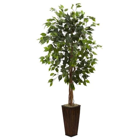 Nearly Natural 5 5 Ft Artificial Ficus Tree With Bamboo Planter 5924