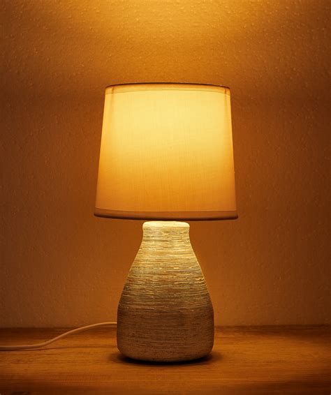 Tisch Lampe mit Keramik Lampenfuß und Baumwoll Schirm 28 cm BRUBAKER