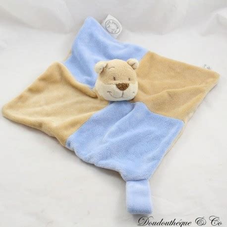 Doudou plat Romeo écureuil NOUKIE S beige bleu attache tétine mario