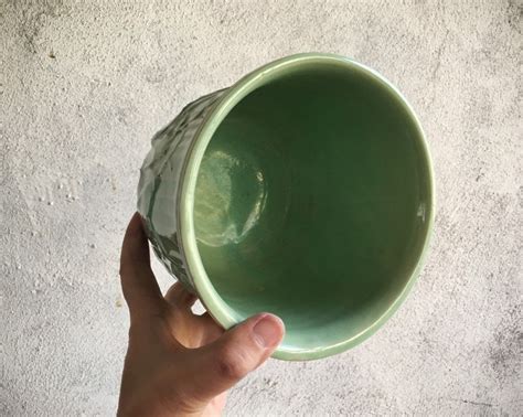 Vintage Mccoy Pottery Green Leaf Pattern Planter Bowl Collectible Art Pottery Nelson Mccoy