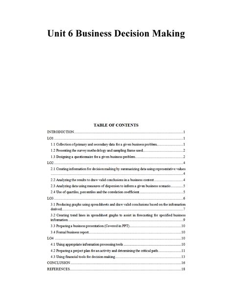 Unit 6 Business Decision Making Unit 6 Business Decision Making