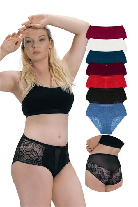 Transparan Dantelli Büyük Beden Kadın Bikini Külot 7 li Paket CottonHill