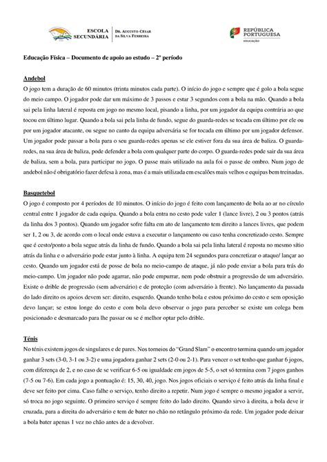 Documento apoio EF 2P 2022 23 Educação Física Documento de apoio ao