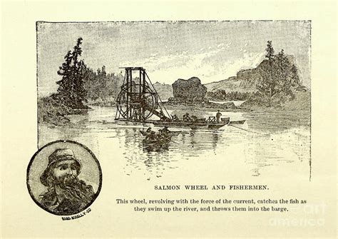 Salmon Wheel and Fishermen w2 Drawing by Historic illustrations