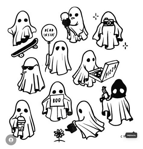 Various Ghost Stickers Are Shown In This Black And White Drawing Set