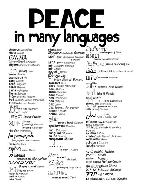 PEACE in many languages | Peace in different languages, Peace, Language