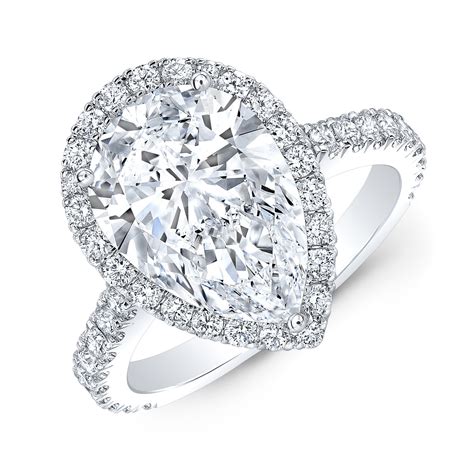 2.8ct. Pear cut Natural Diamond Cathedral Halo Pave Diamond Engagement ...