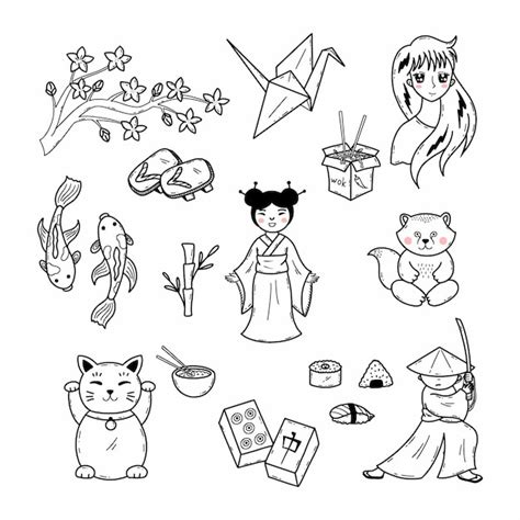 Premium Vector Japanese Culture Set Of Doodle Icons On Theme Of Japan