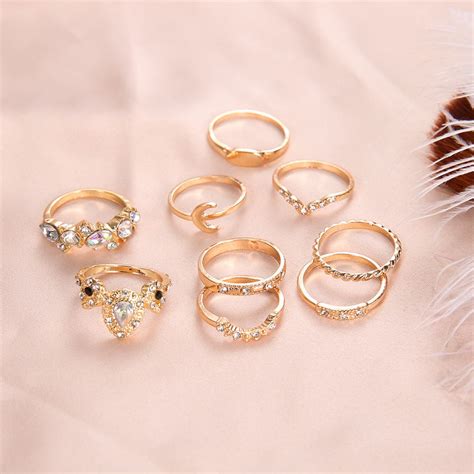 Vintage Golden Moon Gem Ring Set Size One Size Color Gold