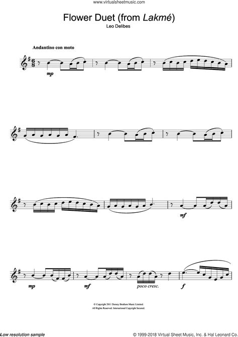 Delibes Flower Duet From Lakme Sheet Music For Flute Solo