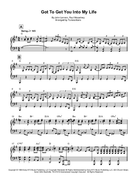 Got To Get You Into My Life Arr Tunescribers By John Lennon Sheet Music For Piano Solo At