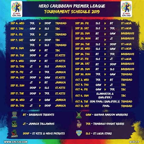 Caribbean Premier League Cpl Schedule