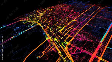 Technical aerial visual, 3D LiDAR GIS aerial map satellite scan model ...