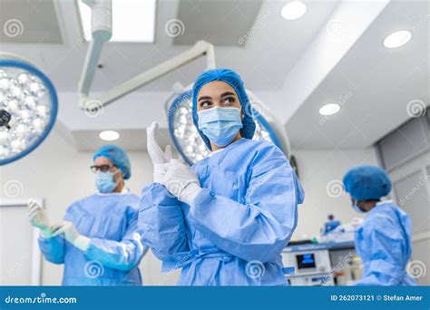 Portrait Of Female Surgeon In Surgical Uniform In Operation Theater