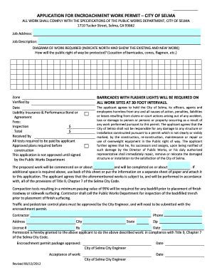 Fillable Online Application For Encroachment Work Permit City Of Selma