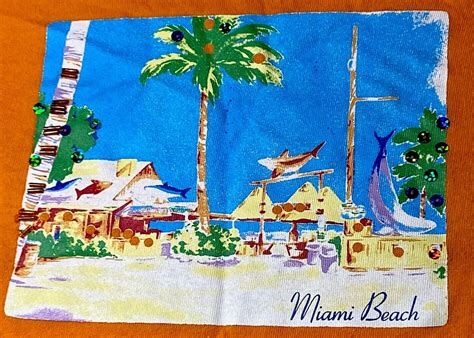 Vintage Miami Beach Florida White Stag T Shirt Size Large Sequins