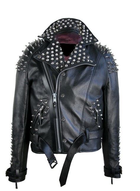 New Handmade Men S Classic Black Half Spiked Studded Punk Style Leather