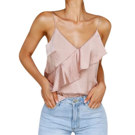 Sexy Camisole Ruffles Vest Summer Womens Fashion Polyester Solid