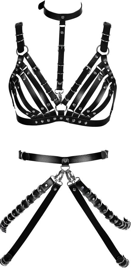 Jmmhss Full Body Leather Harness Set Women S Bra Cage Punk Gothic Garter Chest Strap Waist Belt