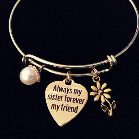 Gold Always My Sister Forever My Friend Expandable Charm Bracelet Adju