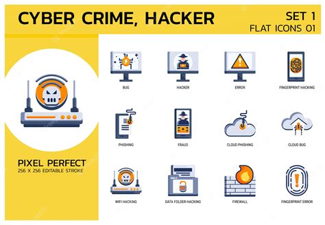 Premium Vector Flat Icons Style Hacker Cyber Crime Attack