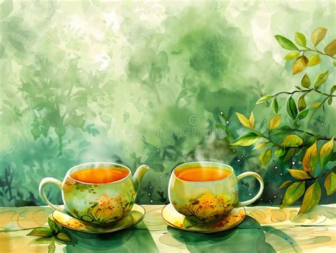 Two Tea Cups on a Window Sill with Leaves Stock Photo - Image of ...